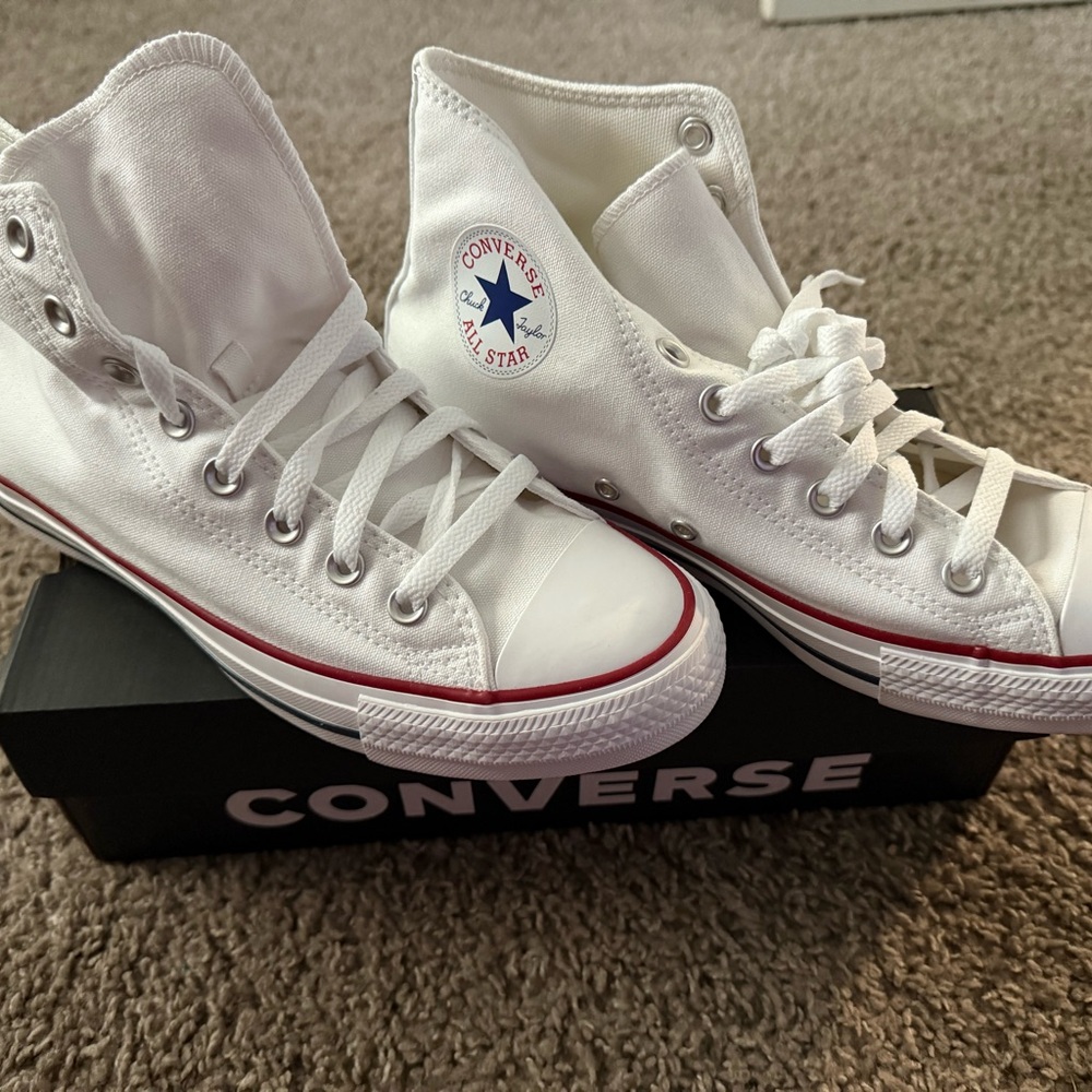 Converse White High Top Sneakers with Red Trim
